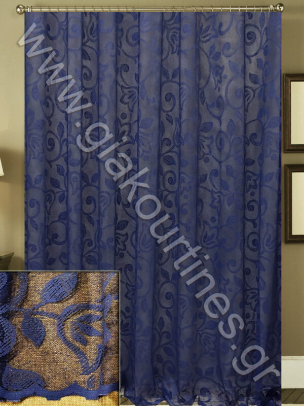 ΚΟΥΡΤΙΝΑ ΜΠΑΛΚΟΝΟΠΟΡΤΑΣ, ΔΑΝΤΕΛΑ ΔΙΑΦΑΝΗ ΡΑΜΜΕΝΗ, ΣΚΟΥΡΟ ΜΠΛΕ