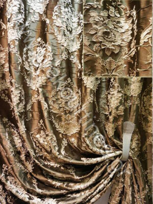 ΚΟΥΡΤΙΝΑ ΣΑΤΙΝΕ ΤΑΦΤΑΣ ΒΑΡΥΣ ΑΝΑΛΥΦΟΣ ΜΠΑΡΟΚ, ΚΑΦΕΓΚΡΙ ΜΕ ΕΛΕΦΑΝΤ ΜΟΤΙΒΑ 2,5Μ ΦΑΡΔΟΣ Χ 3Μ ΥΨΟΣ