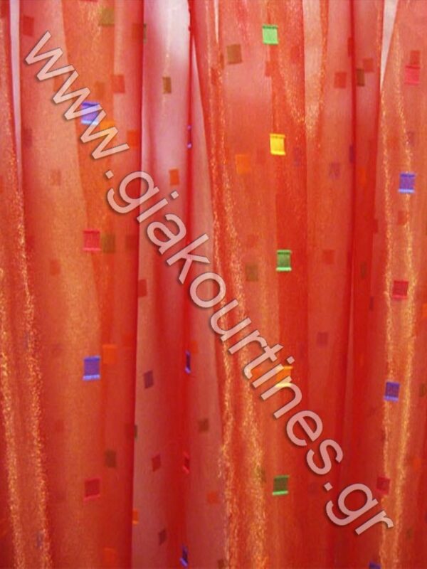 ΚΟΥΡΤΙΝΑ ΔΙΑΦΑΝΗ ΠΟΡΟΤΟΚΑΛΟΚΟΚΚΙΝΗ ΜΕ ΧΡΩΜΑΤΙΣΤΑ ΣΧΕΔΙΑ 5,40Μ Χ 3Μ ΥΨΟΣ