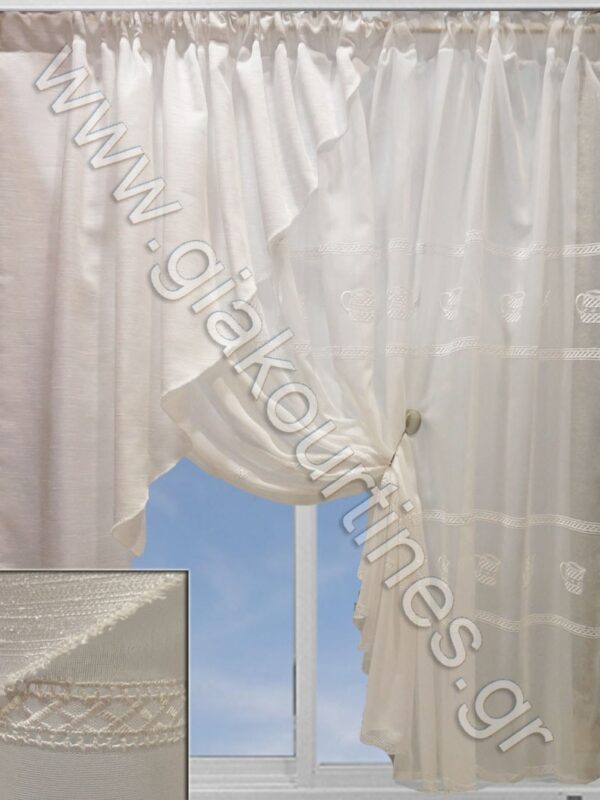 ΚΟΥΡΤΙΝΑ ΡΑΜΜΕΝΗ ΓΙΑ ΠΑΡΑΘΥΡΟ ΜΕ ΑΖΟΥΡ ΚΑΙ ΚΕΝΤΗΜΑ ΚΑΝΑΤΑΚΙΑ