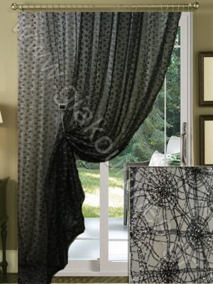 ΚΟΥΡΤΙΝΑ ΡΑΜΜΕΝΗ ΔΙΑΦΑΝΗ, ΔΙΧΤΥ ΑΡΑΧΝΗ ΜΑΥΡΟ ΜΕ ΑΣΗΜΙ ΛΑΜΨΕΙΣ