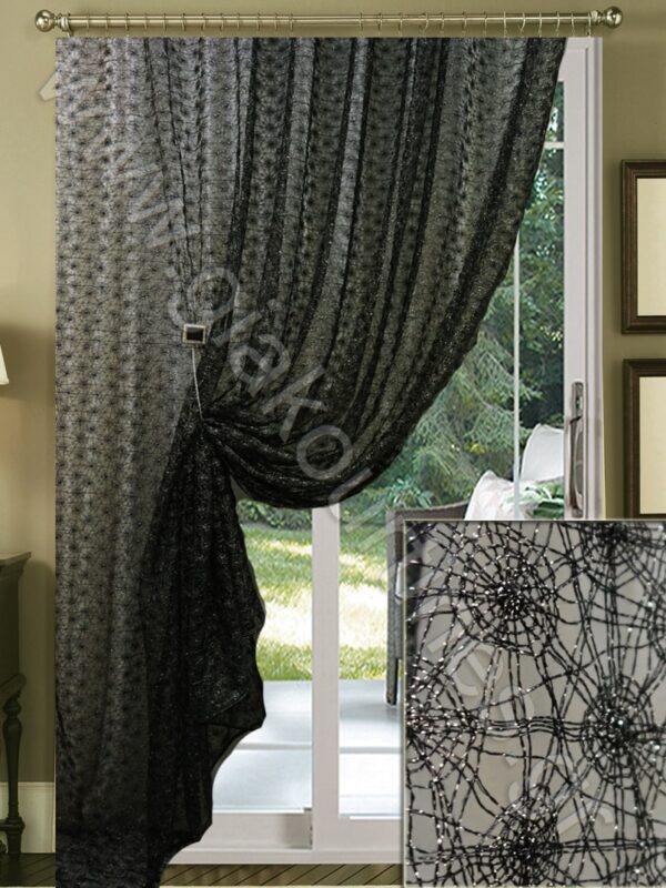 ΚΟΥΡΤΙΝΑ ΡΑΜΜΕΝΗ ΔΙΑΦΑΝΗ, ΔΙΧΤΥ ΑΡΑΧΝΗ ΜΑΥΡΟ ΜΕ ΑΣΗΜΙ ΛΑΜΨΕΙΣ