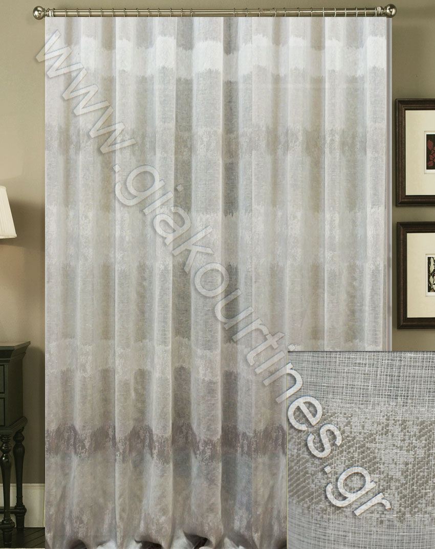 ΚΟΥΡΤΙΝΑ ΡΑΜΜΕΝΗ ΗΜΙΔΙΑΦΑΝΗ, ΥΠΟΛΕΥΚΗ ΜΕ ΡΙΓΕΣ ΥΠΟΛΕΥΚΕΣ & ΓΚΡΙ 4Μ ΦΑΡΔΟΣ