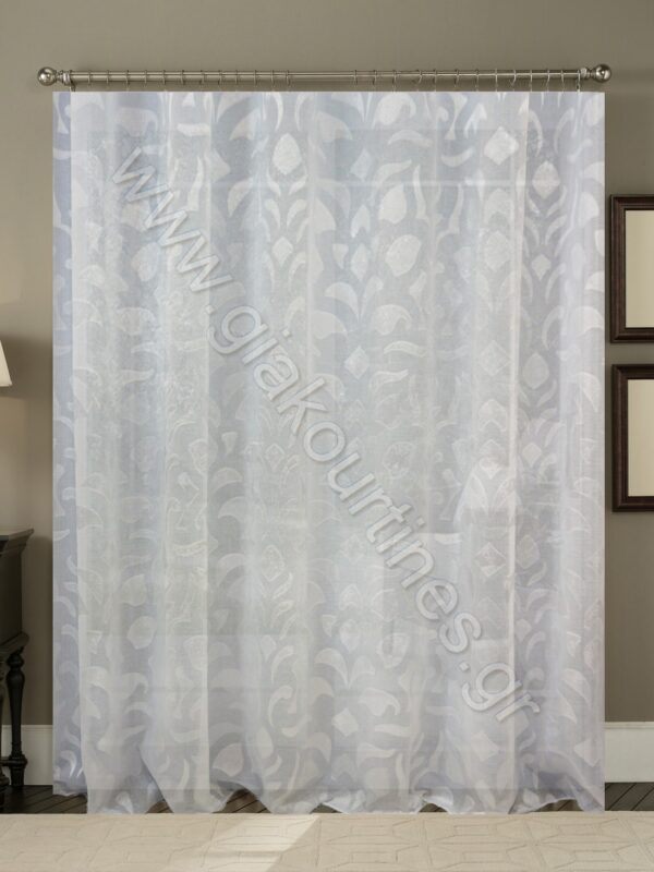 ΚΟΥΡΤΙΝΑ ΡΑΜΜΕΝΗ Τ.ΛΙΝΟ ΗΜΙΔΙΑΦΑΝΗ, ΛΕΥΚΗ ΜΕ ΦΙΛ ΚΟΥΠΕ ΦΥΛΛΑ 4Μ ΦΑΡΔΟΣ