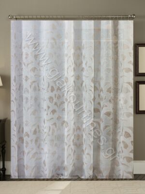 ΚΟΥΡΤΙΝΑ ΡΑΜΜΕΝΗ Τ.ΛΙΝΟ ΗΜΙΔΙΑΦΑΝΗ, ΥΠΟΛΕΥΚΗ ΜΕ ΦΙΛ ΚΟΥΠΕ ΦΥΛΛΑ 4Μ ΦΑΡΔΟΣ