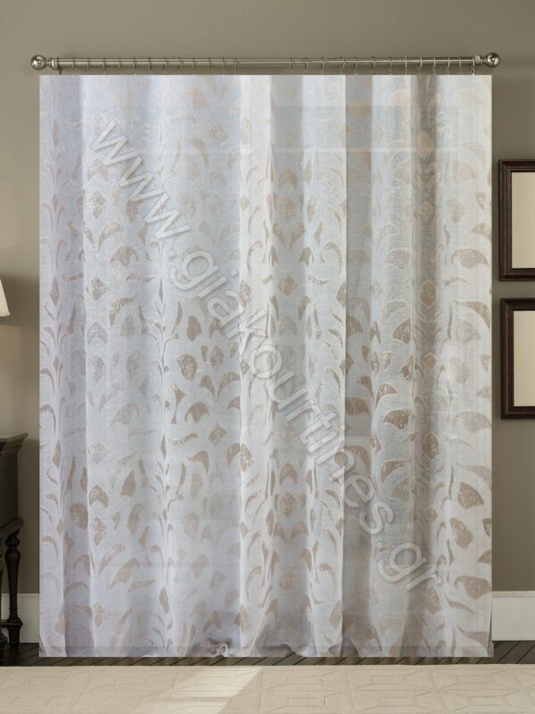 ΚΟΥΡΤΙΝΑ ΡΑΜΜΕΝΗ Τ.ΛΙΝΟ ΗΜΙΔΙΑΦΑΝΗ, ΥΠΟΛΕΥΚΗ ΜΕ ΦΙΛ ΚΟΥΠΕ ΦΥΛΛΑ 4Μ ΦΑΡΔΟΣ