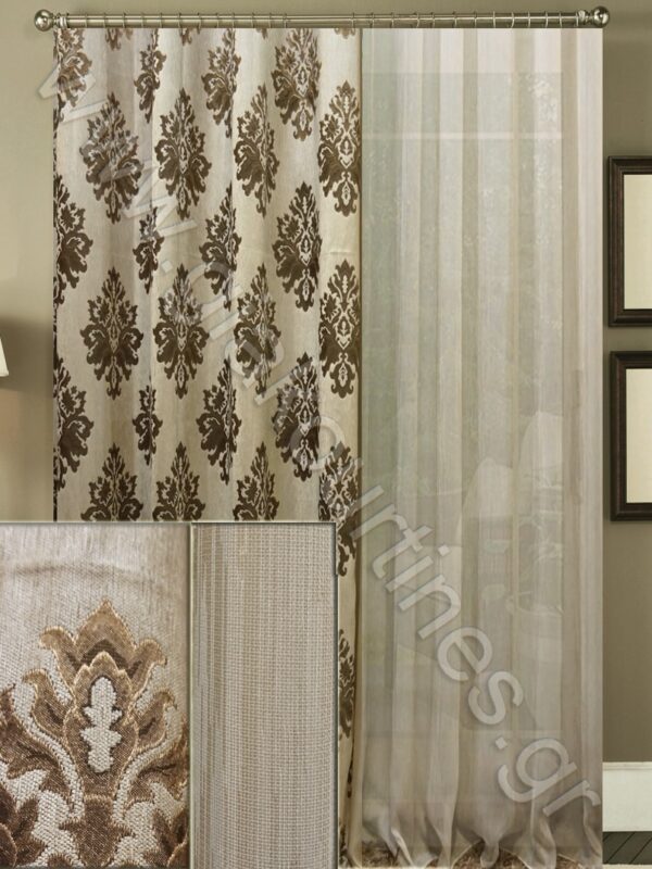 ΚΟΥΡΤΙΝΕΣ ΡΑΜΜΕΝΕΣ ΓΙΑ ΣΑΛΟΝΙ, ΡΙΝΤΟ ΜΠΑΡΟΚ 2Μ ΦΑΡΔΟΣ, ΚΟΥΡΤΙΝΑ ΠΟΛΥΤΕΛΕΙΑΣ ΤΗΣ ΑΜΜΟΥ 4Μ ΦΑΡΔΟΣ