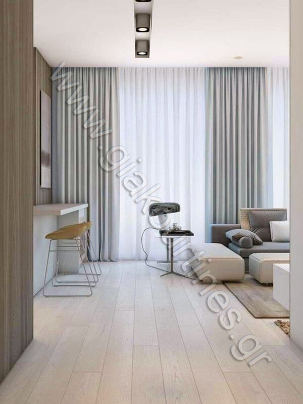 Κουρτίνα blackout ανοιχτό γκρι + εσωτερική κουρτίνα λευκή