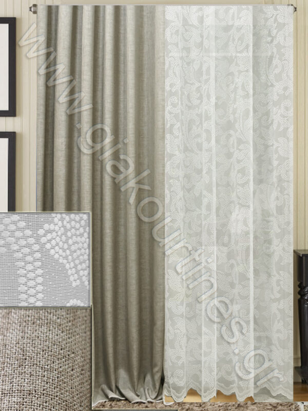 ΚΟΥΡΤΙΝΕΣ ΓΙΑ ΣΑΛΟΝΙ, ΡΙΝΤΟ ΓΚΡΙ 2,5Μ ΦΑΡΔΟΣ ΚΟΥΡΤΙΝΑ ΑΤΣΑΛΑΚΩΤΗ ΔΑΝΤΕΛΑ 4Μ ΦΑΡΔΟΣ