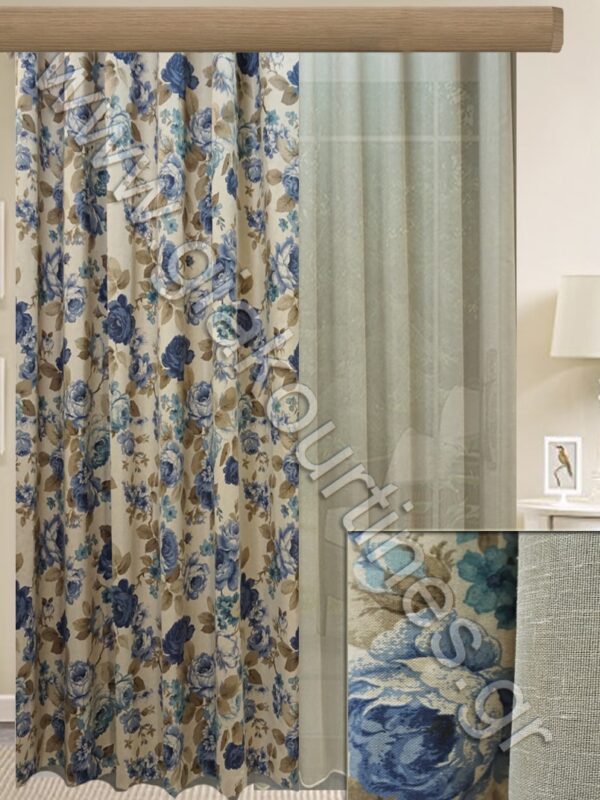 ΚΟΥΡΤΙΝΕΣ ΡΑΜΜΕΝΕΣ, ΡΙΝΤΟ ΛΟΝΕΤΑ ΑΜΜΟΥ ΜΠΛΕ 2,5Μ ΦΑΡΔΟΣ ΚΟΥΡΤΙΝΑ ΓΑΖΑ ΕΛΕΦΑΝΤ 4Μ ΦΑΡΔΟΣ