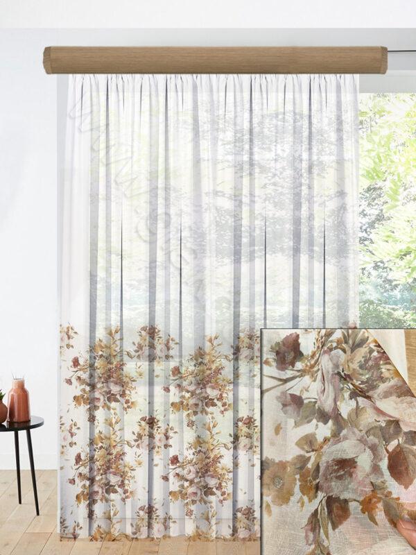 ΥΦΑΣΜΑ ΓΙΑ ΚΟΥΡΤΙΝΑ FLORAL SMOKEY ΡΟΖ, ΩΧΡΑ