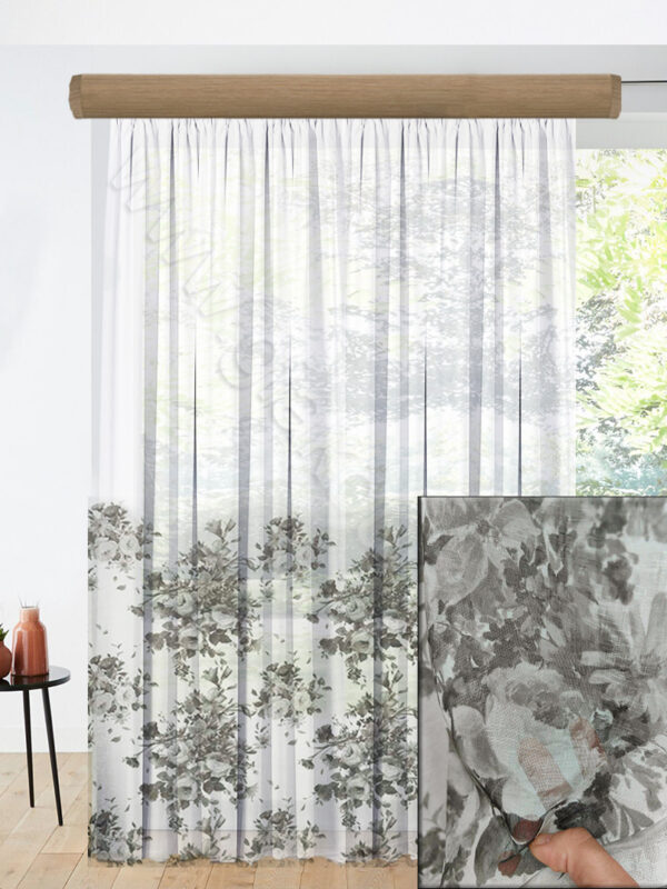 ΥΦΑΣΜΑ ΓΙΑ ΚΟΥΡΤΙΝΑ FLORAL ΓΚΡΙ