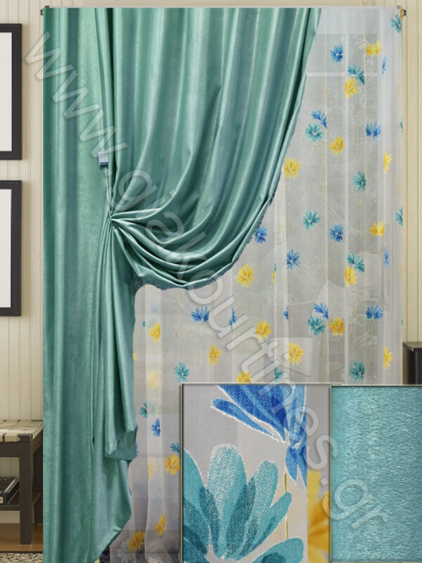 ΡΙΝΤΟ ΒΕΛΟΥΡ ΤΥΡΚΟΥΑΖ 2,50Μ ΦΑΡΔΟΣ, ΟΡΓΑΝΤΖΑ ΝΤΕΒΟΡΕ ΜΕ ΛΟΥΛΟΥΔΙΑ 4Μ ΦΑΡΔΟΣ