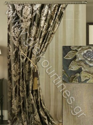 ΚΟΥΡΤΙΝΕΣ ΡΑΜΜΕΝΕΣ ΣΕΤ, ΤΑΦΤΑΣ ΣΑΤΙΝΕ ΑΝΑΓΛΥΦΟΣ 2,50Μ ΦΑΡΔΟΣ, ΚΟΥΡΤΙΝΑ ΔΙΑΦΑΝΗ ΜΠΕΖΟΧΡΥΣΑΦΙ 4Μ ΦΑΡΔΟΣ