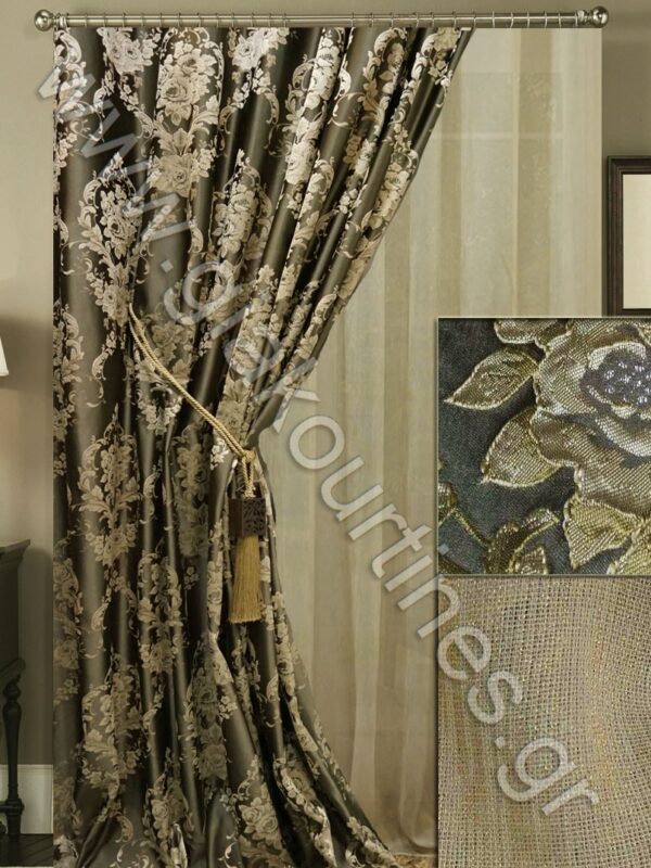 ΚΟΥΡΤΙΝΕΣ ΡΑΜΜΕΝΕΣ ΣΕΤ, ΤΑΦΤΑΣ ΣΑΤΙΝΕ ΑΝΑΓΛΥΦΟΣ 2,50Μ ΦΑΡΔΟΣ, ΚΟΥΡΤΙΝΑ ΔΙΑΦΑΝΗ ΜΠΕΖΟΧΡΥΣΑΦΙ 4Μ ΦΑΡΔΟΣ