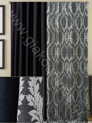 ΚΟΥΡΤΙΝΕΣ ΓΙΑ ΣΑΛΟΝΙ, ΡΙΝΤΟ ΤΑΦΤΑΣ ΜΑΥΡΟΣ 2,50Μ ΦΑΡΔΟΣ, ΚΟΥΡΤΙΝΑ ΔΑΝΤΕΛΑ ΧΥΤΗ ΑΝΘΡΑΚΙ ΓΡΙ 4Μ