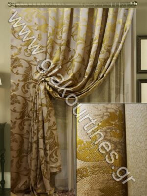 ΚΟΥΡΤΙΝΕΣ ΓΙΑ ΣΑΛΟΝΙ, ΡΙΝΤΟ ΕΞΑΙΡΕΤΙΚΑ ΧΥΤΟ ΜΠΕΖ ΧΡΥΣΟΑΑΔΙ ΜΠΑΡΟΚ 2,5Μ ΦΑΡΔΟΣ ΚΟΥΡΤΙΝΑ ΜΠΕΖ ΜΕ ΜΑΤ ΥΦΗ 4Μ ΦΑΡΔΟΣ