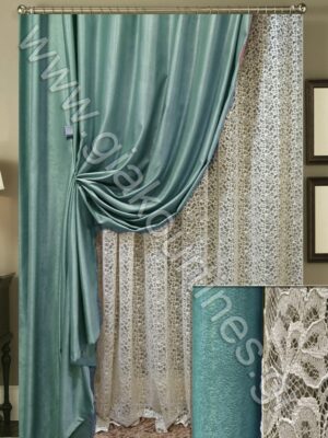 ΡΙΝΤΟ ΒΕΛΟΥΡ ΤΙΡΚΟΥΑΖ 2,50Μ ΦΑΡΔΟΣ, ΚΟΥΡΤΙΝΑ ΔΑΝΤΕΛΑ ΚΙΠΟΥΡ 4Μ ΦΑΡΔΟΣ