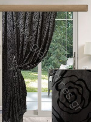 ΕΤΟΙΜΗ ΚΟΥΡΤΙΝΑ ΡΑΜΜΕΝΗ,ΣΚΙΑΣΗΣ, ΓΚΡΙ ΑΝΘΡΑΚΙ ΜΕ ΜΑΥΡΟ ΒΕΛΟΥΡ