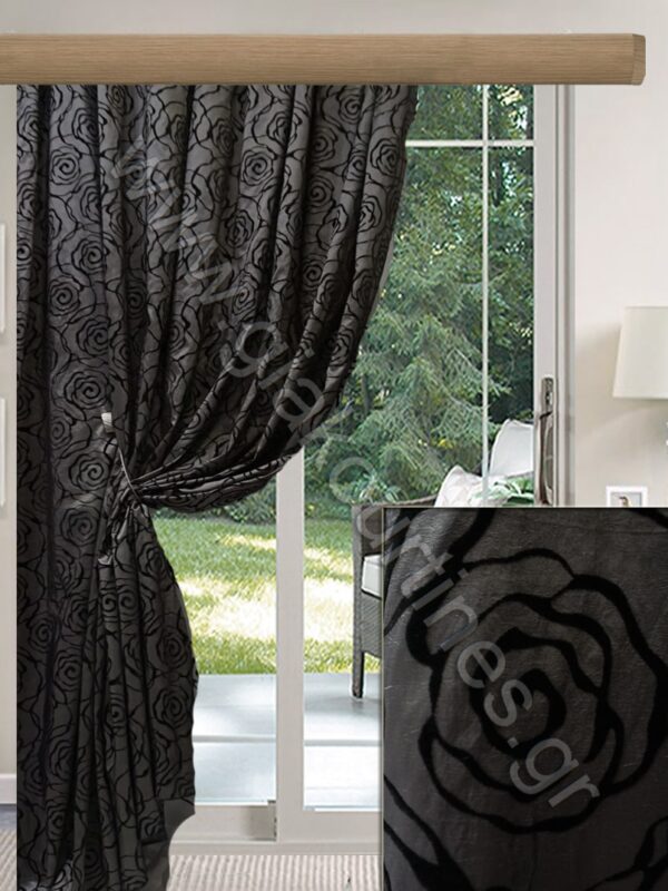 ΕΤΟΙΜΗ ΚΟΥΡΤΙΝΑ ΡΑΜΜΕΝΗ,ΣΚΙΑΣΗΣ, ΓΚΡΙ ΑΝΘΡΑΚΙ ΜΕ ΜΑΥΡΟ ΒΕΛΟΥΡ