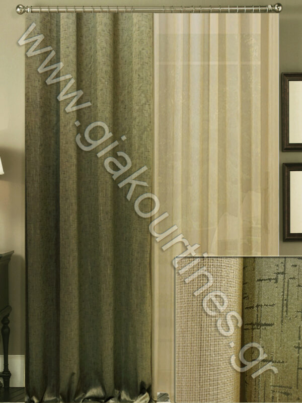 ΚΟΥΡΤΙΝΕΣ ΡΑΜΜΕΝΕΣ ΣΕΤ, ΡΙΝΤΟ ΤΑΦΤΑΣ ΧΡΩΜΑ ΤΗΣ ΕΛΙΑΣ 2,5Μ ΦΑΡΔΟΣ, ΚΟΥΡΤΙΝΑ ΠΟΛΥΤΕΛΕΙΑΣ 4Μ ΦΑΡΔΟΣ