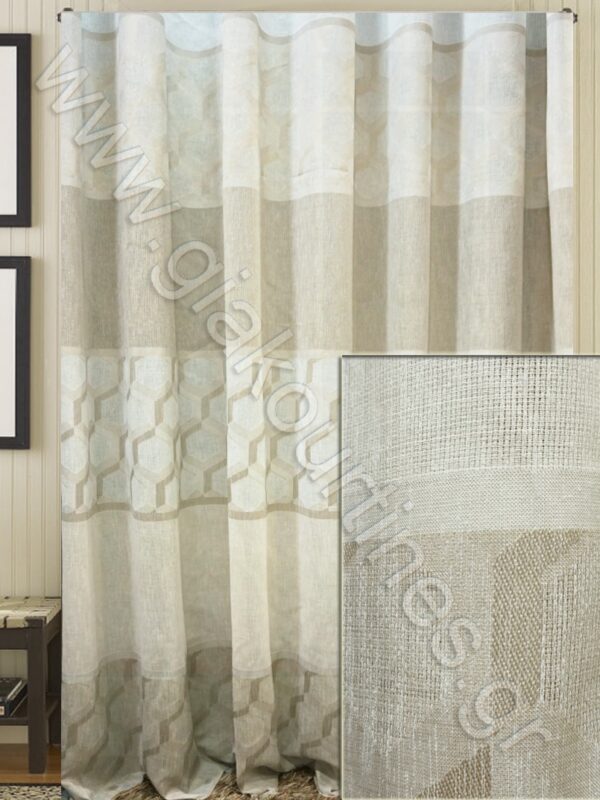 ΚΟΥΡΤΙΝΑ ΡΑΜΜΕΝΗ ΗΜΙΔΙΑΦΑΝΗ, ΤΥΠΟΥ ΛΙΝΟ ΑΠΟΧΡΩΣΕΙΣ ΥΠΟΛΕΥΚΟ ΜΠΕΖ, ΜΠΕΖ ΑΜΜΟΥ 4Μ ΦΑΡΔΟΣ Χ 2,80Μ