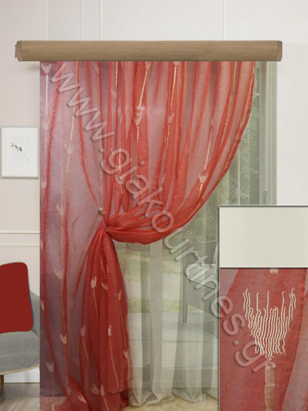 ΚΟΥΡΤΙΝΕΣ ΡΑΜΜΕΝΕΣ ΡΙΝΤΟ ΟΡΓΑΝΤΖΑ, ΒΟΥΑΛ ΥΠΟΛΕΥΚΟ