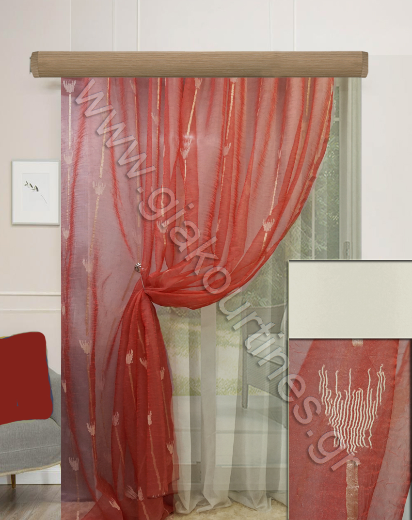 ΚΟΥΡΤΙΝΕΣ ΡΑΜΜΕΝΕΣ ΡΙΝΤΟ ΟΡΓΑΝΤΖΑ, ΒΟΥΑΛ ΥΠΟΛΕΥΚΟ