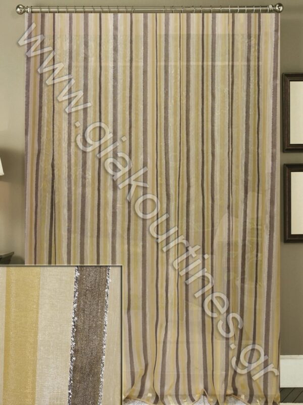 ΚΟΥΡΤΙΝΑ ΡΑΜΜΕΝΗ ΔΙΑΦΑΝΗ, ΡΙΓΕΣ ΚΑΦΕ ΧΡΥΣΕΣ 4Μ ΦΑΡΔΟΣ