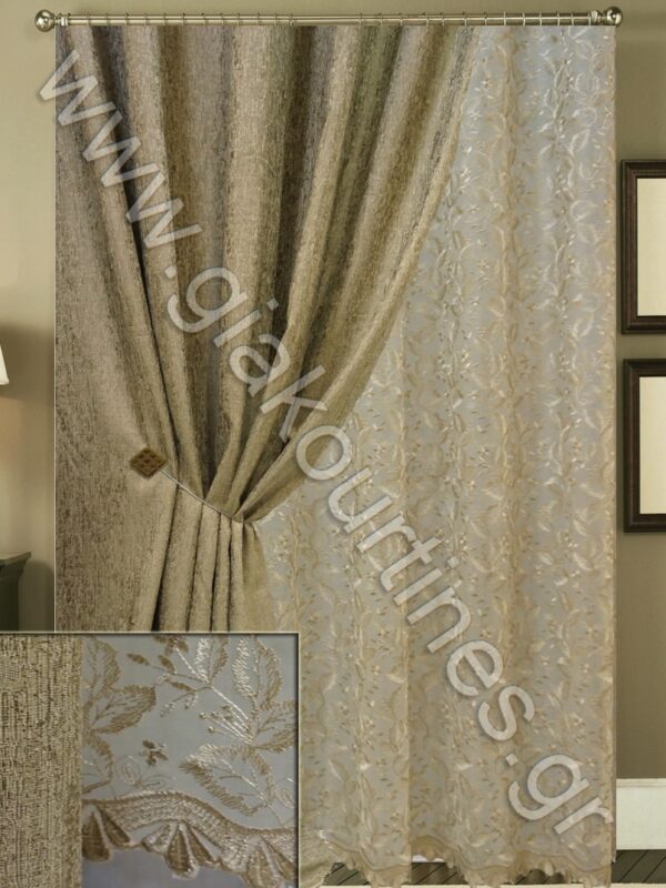 ΚΟΥΡΤΙΝΕΣ ΡΑΜΜΕΝΕΣ, ΡΙΝΤΟ ΒΑΡΥΣ ΤΑΦΤΑΣ ΜΠΕΖΟΚΑΦΕ 2,50Μ ΦΑΡΔΟΣ Χ 3Μ ΥΨΟΣ, ΚΟΥΡΤΙΝΑ ΔΙΑΦΑΝΗ ΟΛΟΚΕΝΤΗΤΗ ΜΕ ΜΠΕΖ ΑΝΘΑΚΙΑ & ΦΙΣΤΟΝΙ 4Μ ΦΑΡΔΟΣ Χ 2,80Μ ΥΨΟΣ