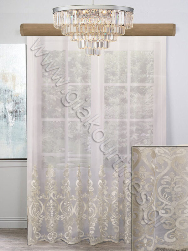 ΚΟΥΡΤΙΝΑ ΠΟΛΥΤΕΛΕΙΑΣ ΡΑΜΜΕΝΗ, ΛΕΥΚΗ ΜΕ ΣΑΜΠΑΝΙΖΕ ΚΕΝΤΗΜΑ