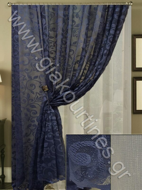 ΚΟΥΡΤΙΝΕΣ ΡΑΜΜΕΝΕΣ ΣΕΤ, ΑΝΑΛΑΦΡΗ ΔΑΝΤΕΛΑ ΣΚΟΥΡΟ ΜΠΛΕ 3Μ ΦΑΡΔΟΣ Χ 3Μ ΥΨΟΣ, ΚΟΥΡΤΙΝΑ ΔΙΑΦΑΝΗ ΧΡΩΜΑ ΤΗΣ ΑΜΜΟΥ 4Μ ΦΑΡΔΟΣ Χ 2,80Μ ΥΨΟΣ