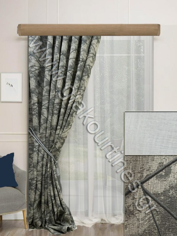 ΚΟΥΡΤΙΝΕΣ ΣΑΛΟΝΙΟΥ,ΡΙΝΤΟ ΑΠΑΛΟ ΓΚΡΙ ΜΕ ΜΠΛΕ, ΚΟΥΡΤΙΝΑ ΛΕΥΚΗ ΜΑΤ