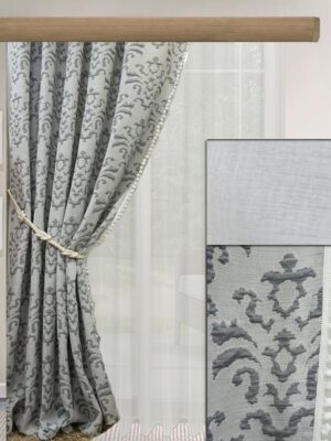 ΚΟΥΡΤΙΝΕΣ ΣΑΛΟΝΙΟΥ, ΖΑΚΑΡ ΠΑΣΤΕΛ ΜΠΛΕ ΜΕ ΠΟΜ ΠΟΜ, ΜΟΝΟΧΡΩΜΗ ΚΟΥΡΤΙΝΑ ΛΕΥΚΗ