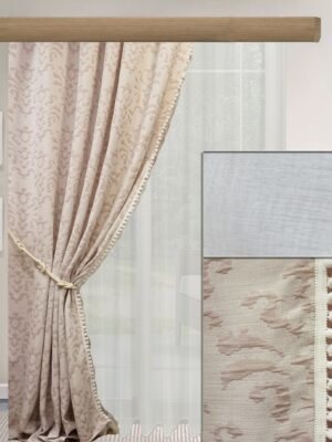 ΚΟΥΡΤΙΝΕΣ ΣΑΛΟΝΙΟΥ, ΖΑΚΑΡ ΠΑΣΤΕΛ ΡΟΖ ΜΕ ΠΟΜ ΠΟΜ, ΜΟΝΟΧΡΩΜΗ ΚΟΥΡΤΙΝΑ ΛΕΥΚΗ