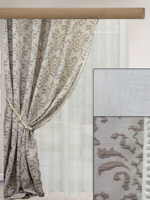 ΚΟΥΡΤΙΝΕΣ ΣΑΛΟΝΙΟΥ, ΖΑΚΑΡ ΠΑΣΤΕΛ ΚΑΦΕ ΜΕ ΠΟΜ ΠΟΜ, ΜΟΝΟΧΡΩΜΗ ΚΟΥΡΤΙΝΑ ΛΕΥΚΗ