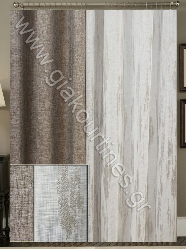 ΚΟΥΡΤΙΝΕΣ ΣΑΛΟΝΙΟΥ ΡΙΝΤΟ Τ.ΛΙΝΟ ΓΚΡΙ 2Μ ΦΑΡΔΟΣ, ΚΟΥΡΤΙΝΑ Τ.ΛΙΝΟ ΥΠΟΛΕΥΚΗ ΜΕ ΓΚΡΙ ΣΧΕΔΙΟ ΒΡΟΧΗ 4Μ ΦΑΡΔΟΣ