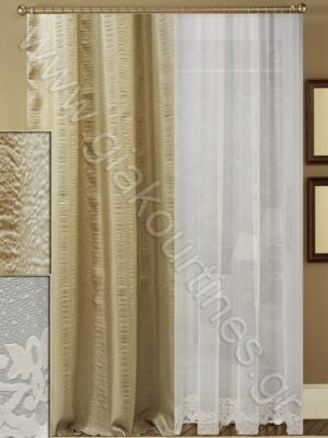 ΚΟΥΡΤΙΝΕΣ ΓΙΑ ΣΑΛΟΝΙ, ΡΙΝΤΟ ΤΑΦΤΑΣ ΜΠΕΖ 2Μ ΦΑΡΔΟΣ, ΚΟΥΡΤΙΝΑ ΥΠΟΛΕΥΚΗ ΧΥΤΗ ΑΤΣΑΛΑΚΩΤΗ ΜΕ ΦΙΣΤΟΝΙ 4Μ ΦΑΡΔΟΣ