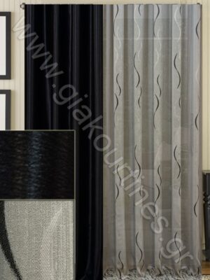 ΚΟΥΡΤΙΝΕΣ ΓΙΑ ΣΑΛΟΝΙ, ΡΙΝΤΟ ΤΑΦΤΑΣ ΜΑΥΡΟΣ 2,50Μ, ΚΟΥΡΤΙΝΑ ΓΚΡΙ ΜΕ ΜΑΥΡΟ 4Μ