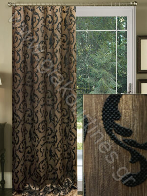 ΚΟΥΡΤΙΝΑ ΡΑΜΜΕΝΗ ΣΚΙΑΣΗΣ ΤΑΦΤΑΣ ΜΠΑΡΟΚ ΚΑΦΕ ΜΕ ΜΑΥΡΟ 2,5Μ ΦΑΡΔΟΣ