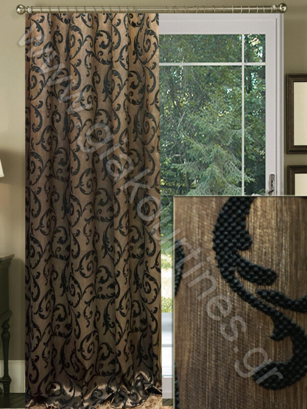 ΚΟΥΡΤΙΝΑ ΡΑΜΜΕΝΗ ΣΚΙΑΣΗΣ ΤΑΦΤΑΣ ΜΠΑΡΟΚ ΚΑΦΕ ΜΕ ΜΑΥΡΟ 2,5Μ ΦΑΡΔΟΣ