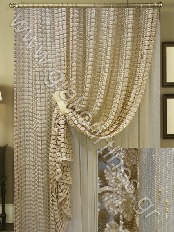 ΚΟΥΡΤΙΝΕΣ ΣΑΛΟΝΙΟΥ ΡΑΜΜΕΝΕΣ, ΔΙΧΤΥ ΠΟΛΥΤΕΛΕΙΑΣ ΜΠΕΖΟΧΡΥΣΑΦΙ 2,50Μ ΦΑΡΔΟΣ Χ3Μ ΥΨΟΣ, ΚΟΥΡΤΙΝΑ ΔΙΑΦΑΝΗ ΜΕ ΧΡΥΣΟ ΣΑΝΤΟΥΚ 4Μ Χ 2,80Μ