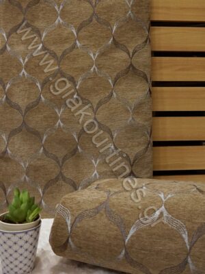 Σετ ριχτάρια σενίλ μπεζ σκούρο με σκούρο ασημί μοτίβο