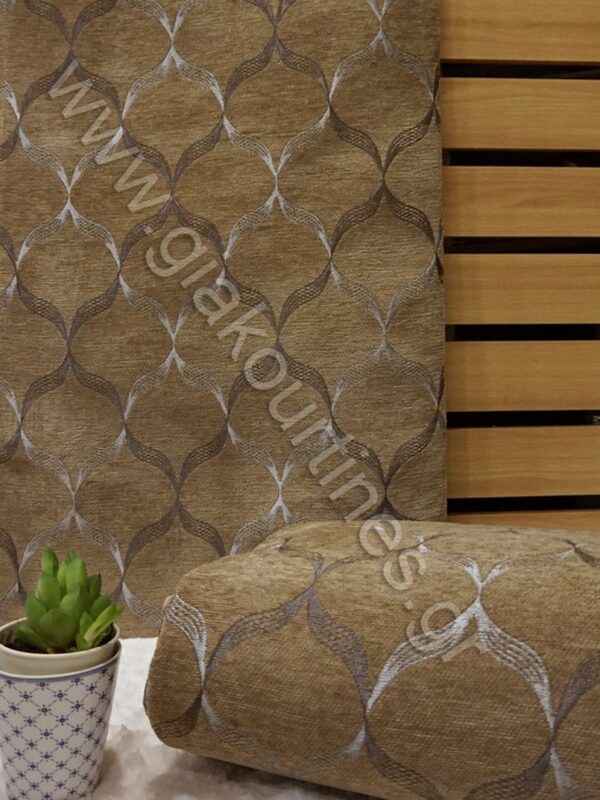 Σετ ριχτάρια σενίλ μπεζ σκούρο με σκούρο ασημί μοτίβο