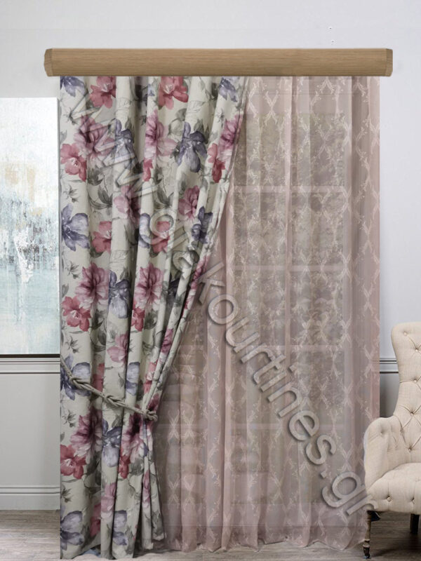 ΚΟΥΡΤΙΝΕΣ ΣΑΛΟΝΙΟΥ, ΡΙΝΤΟ FLORAL, ΚΟΥΡΤΙΝΑ ΔΑΝΤΕΛΑ DUSTY PINK