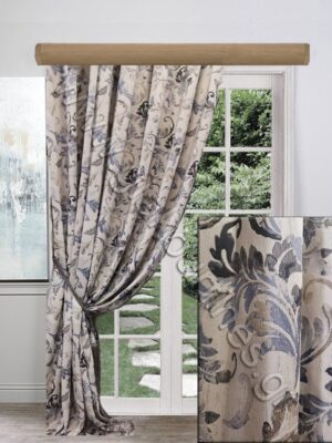 ΚΟΥΡΤΙΝΑ ΕΤΟΙΜΗ ΣΚΙΑΣΗΣ, ΧΥΤΟ DAMASK ΜΠΛΕ ΚΑΦΕ