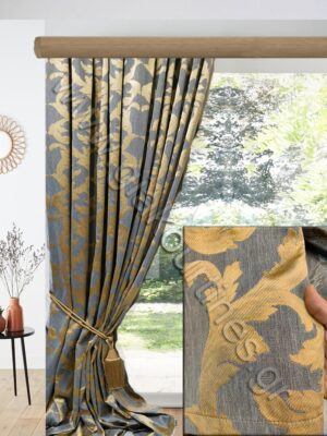 ΚΟΥΡΤΙΝΑ ΕΤΟΙΜΗ ΡΑΜΜΕΝΗ, ΠΑΣΤΕΛ ΜΠΛΕ ΜΕ ΧΡΥΣΟ