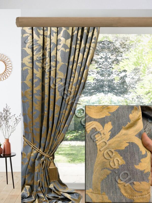 ΚΟΥΡΤΙΝΑ ΕΤΟΙΜΗ ΡΑΜΜΕΝΗ, ΠΑΣΤΕΛ ΜΠΛΕ ΜΕ ΧΡΥΣΟ