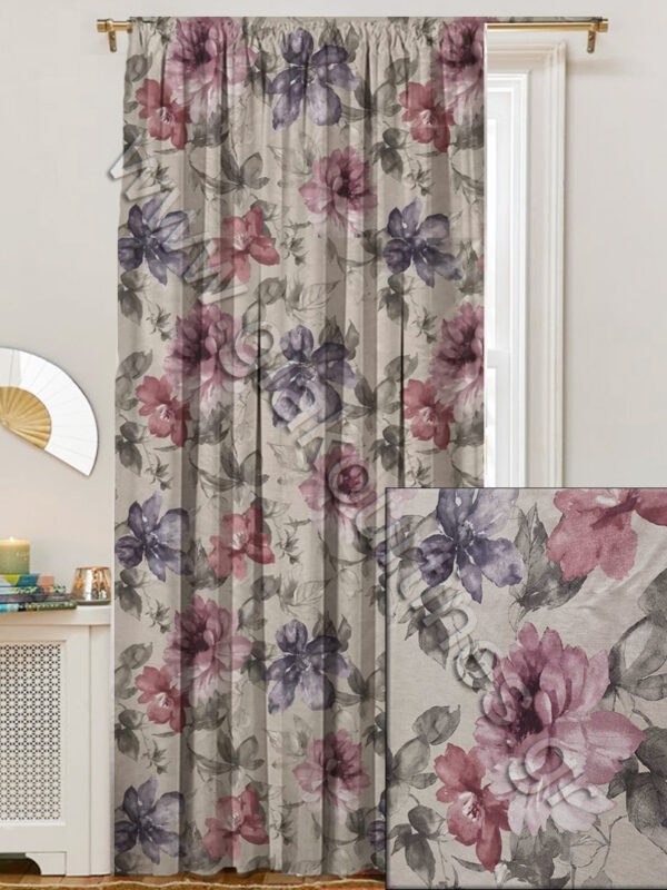 ΚΟΥΡΤΙΝΑ ΕΤΟΙΜΗ ΡΑΜΜΕΝΗ, ΛΟΝΕΤΑ PANAMA FLORAL