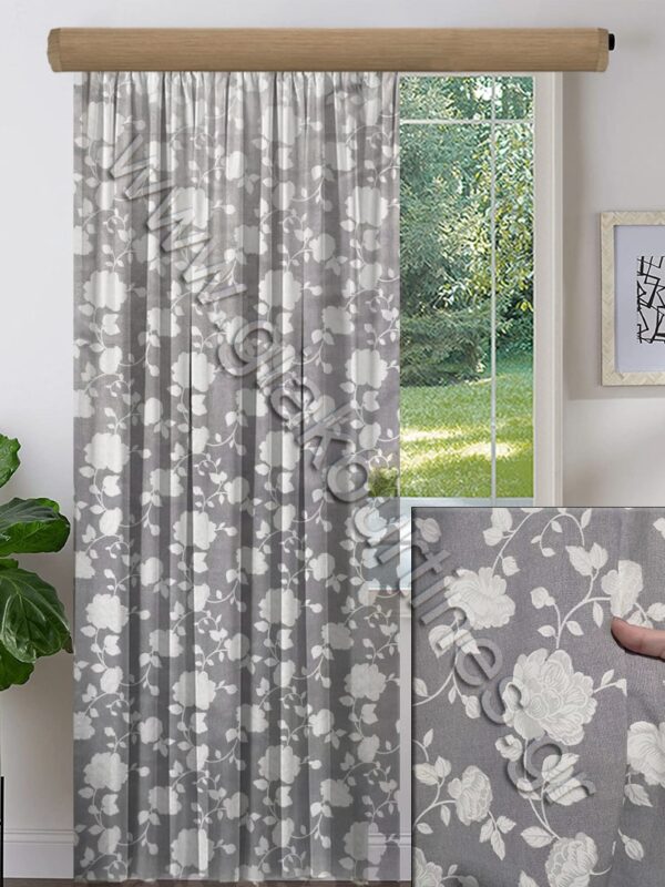 ΚΟΥΡΤΙΝΑ ΕΤΟΙΜΗ ΡΑΜΜΕΝΗ, ΛΟΝΕΤΑ FLORAL ΓΚΡΙ